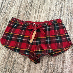 SKIMS Flannel Sleep Drawstring Short Size L Brick Holiday Plaid SKU717
